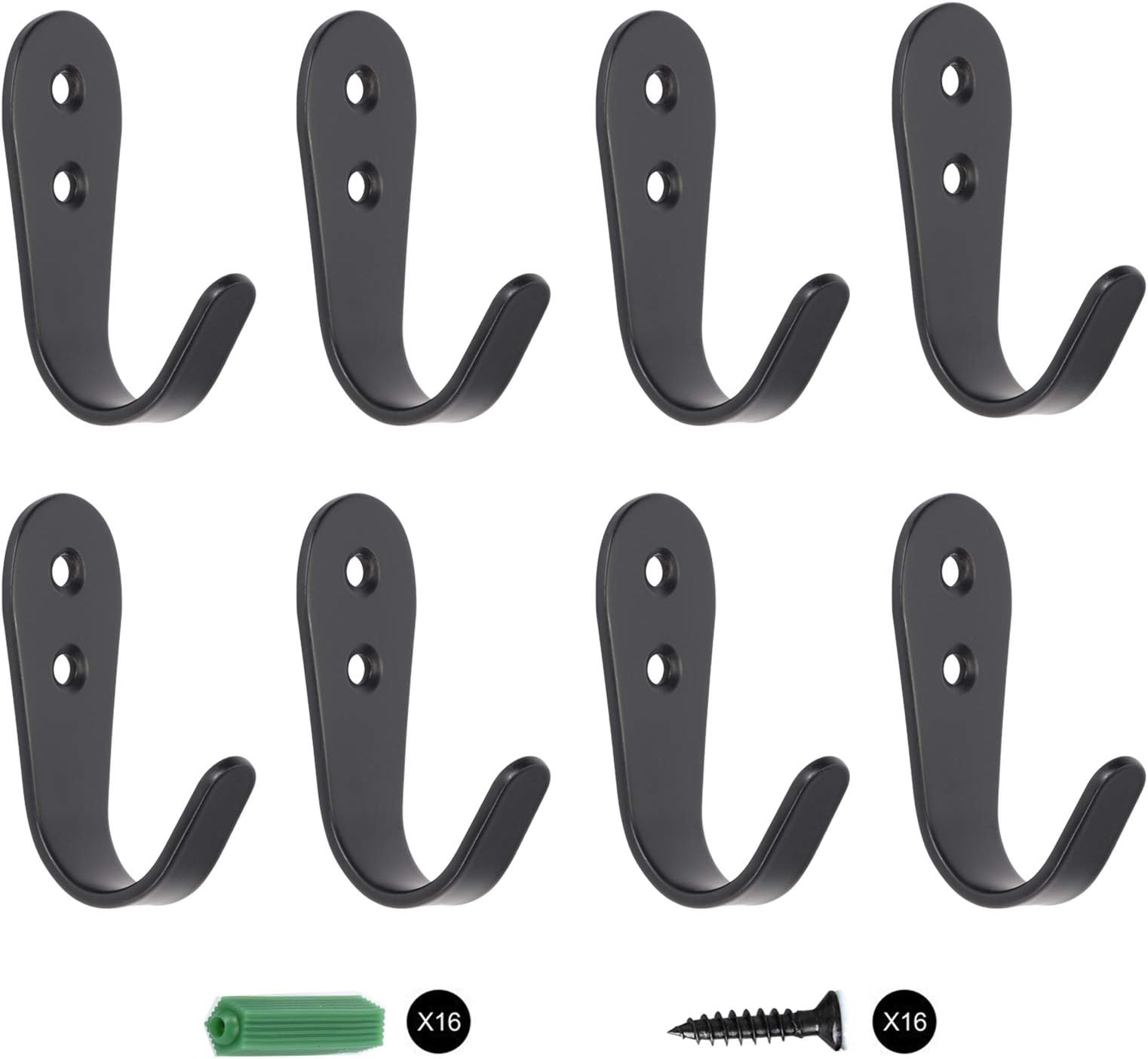 Wall Hooks 8 Pcs,Coat Hooks, Stainless Steel Hook, Garage, Luggage Key Hook, Bathroom Kitchen Dining Room,Heavy Duty, Indoor and Outdoor Hooks (Black bent hooks)