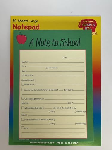 shapes etc 50 sheets note to school  notes to parents 5x7in notes to school student pickup information parent communication with officeteachers parent tools memo pad usa made