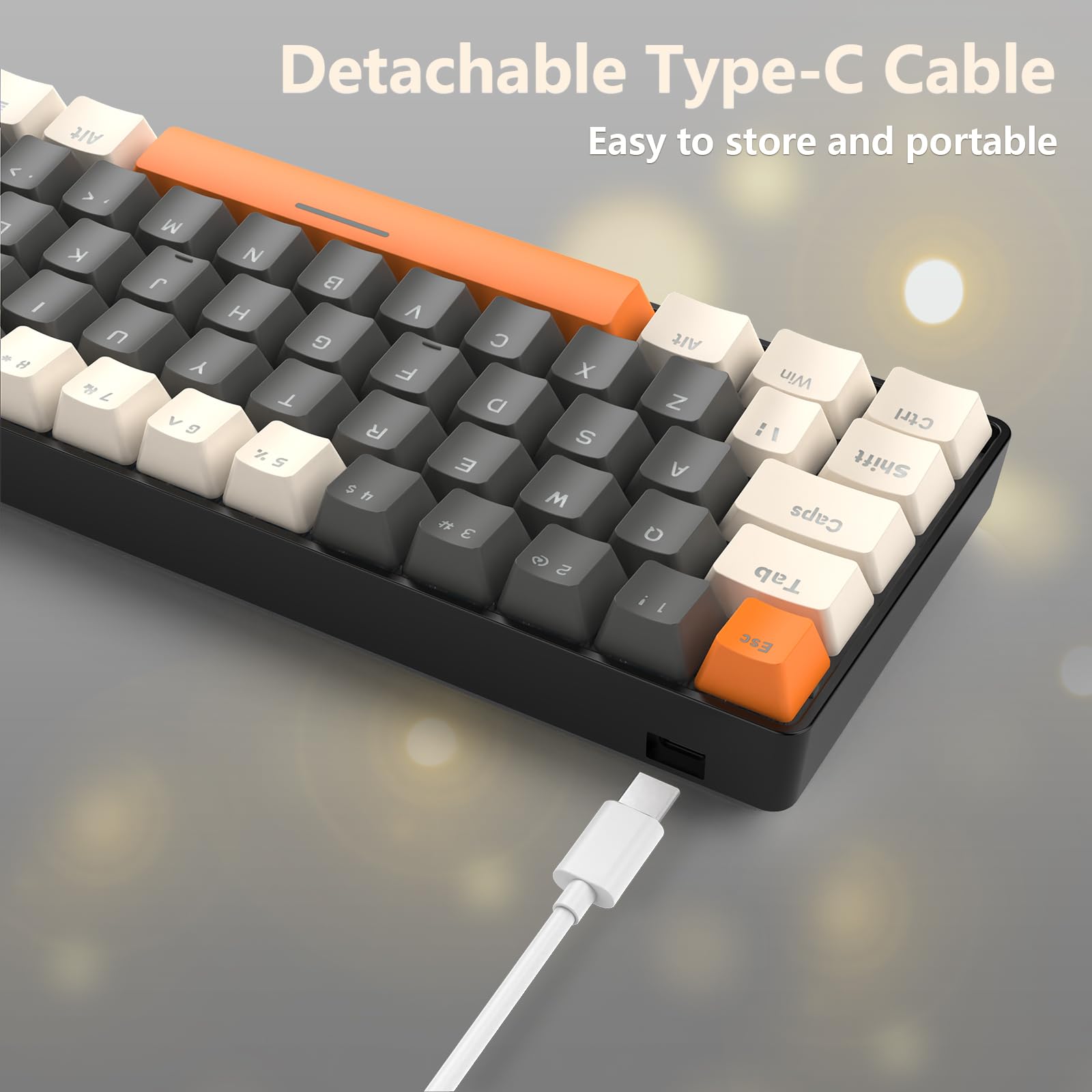 RK-T60 Tastiera e mouse da gioco meccanico cablato Combo portatile con retroilluminazione arcobaleno 62 tasti NKRO 6400DPI RGB a nido d'ape cavo aviatore a spirale per PS4/PC/WIN Gamer (grigio