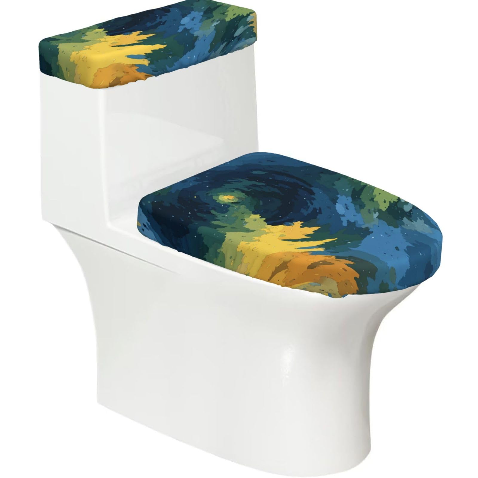 Mrowyc Black Blue-Green Water Ripples Printed Toilet Seat Set - Set Of 2 - Universal Toilet Seat Cover - Housewarming Birthday Christmas Gift