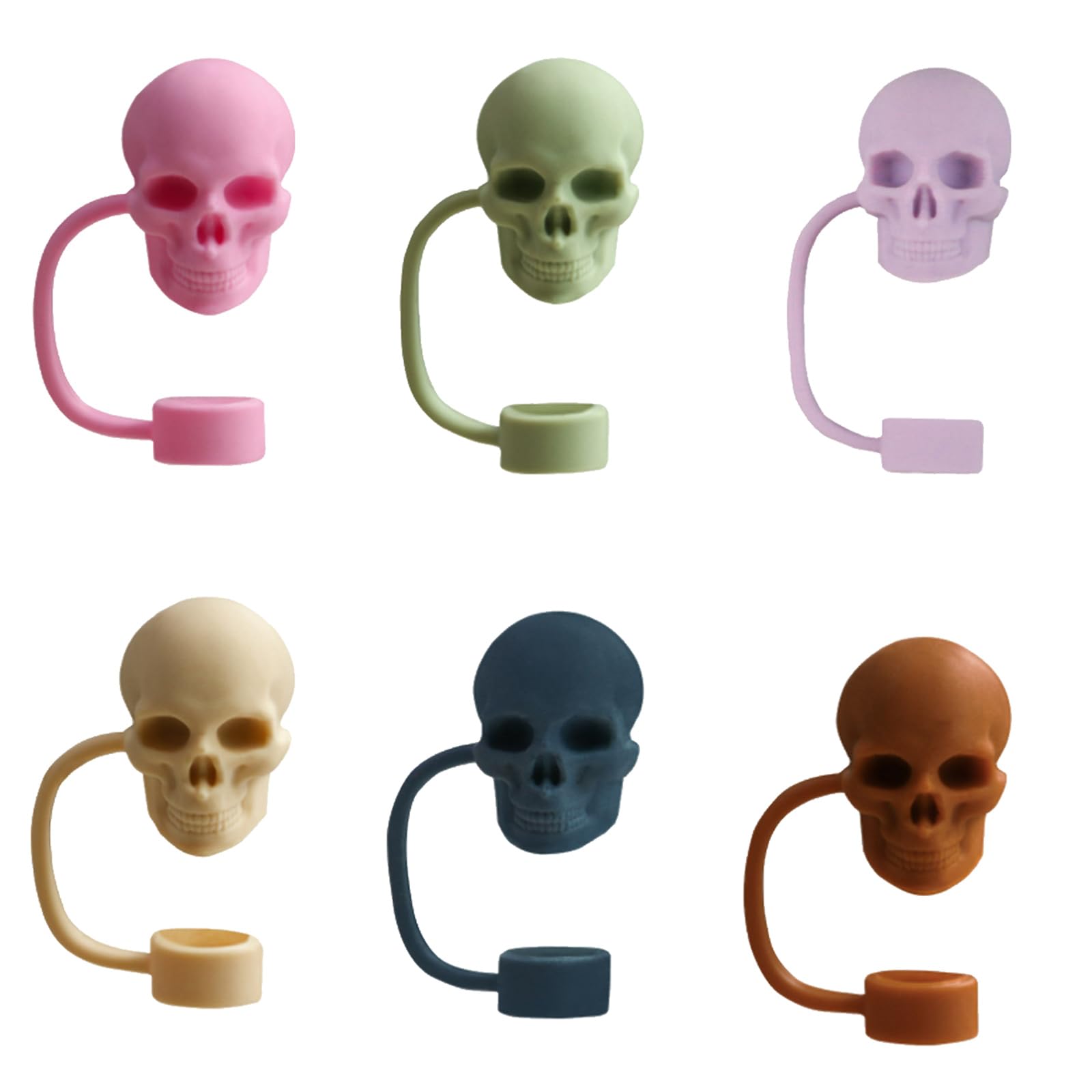 HUANGENG Set of 6 Unique Straw Stoppers Adorment Colorful Silicones Straw Lid Skull Shaped Straw Plug Drinkware Accessorys