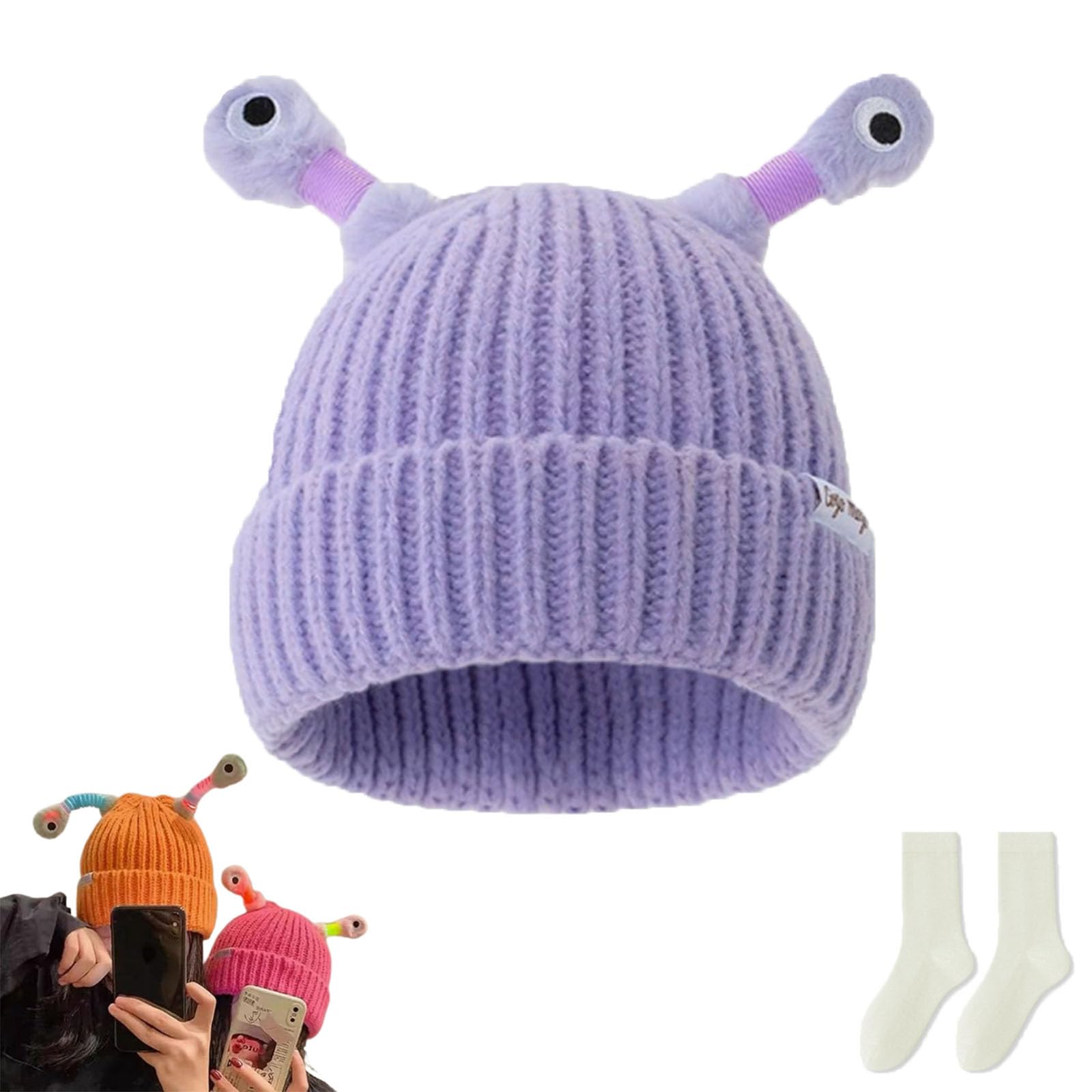 HOPASRISEECute Glowing Little Monster Knit Hat, Winter Parent-Child Cute Glowing Little Monster Knit Hat, Unisex Funny Glowing Monster Knitted Beanie Hat, Funny Hat for Kids