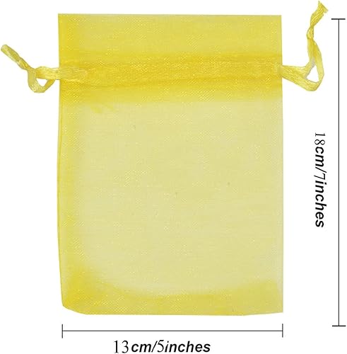 Miniatura 4 de Jwsqmc Bolsas de regalo de organza de 5 x 7 pulgadas con cordón para joyas, dulces, juego de 50 sobres amarillos, bolsas de almacenamiento de malla