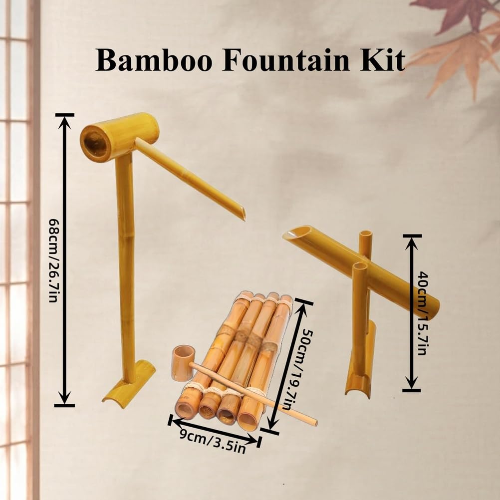 Kit Pompa Solare Fai da Te da 26,7 Pollici, Kit Fontana in bambù, con Pompa, Pannello Solare E Filtro per L'acqua, Fontana Decorativa da Giardino, per Laghetto, Piscina, Giardino