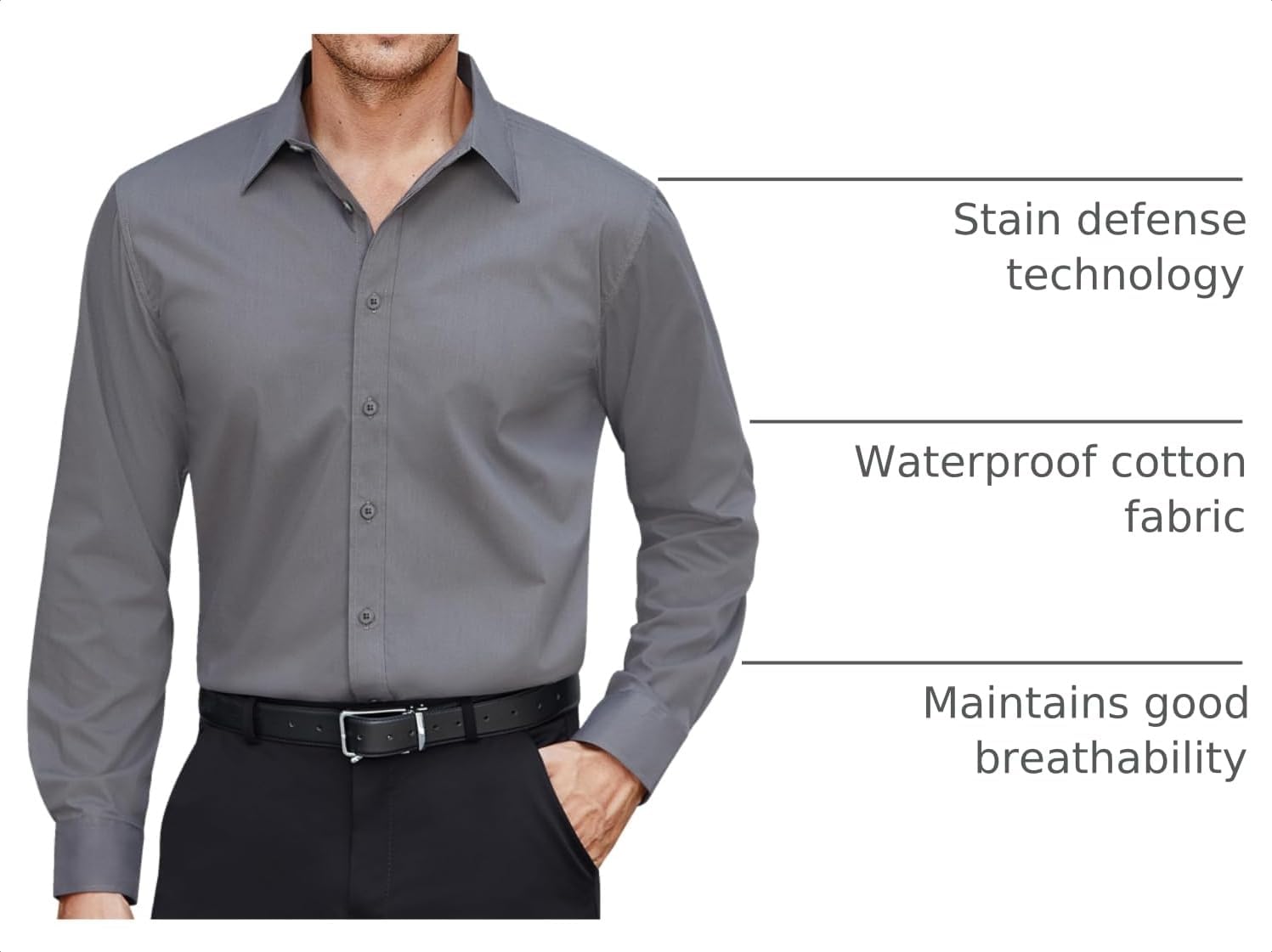  Men's Dress Shirts Stretch Stain Shield Long Sleeve Solid Formal Shirt Business Casual Button Down Shirts thumbnail
