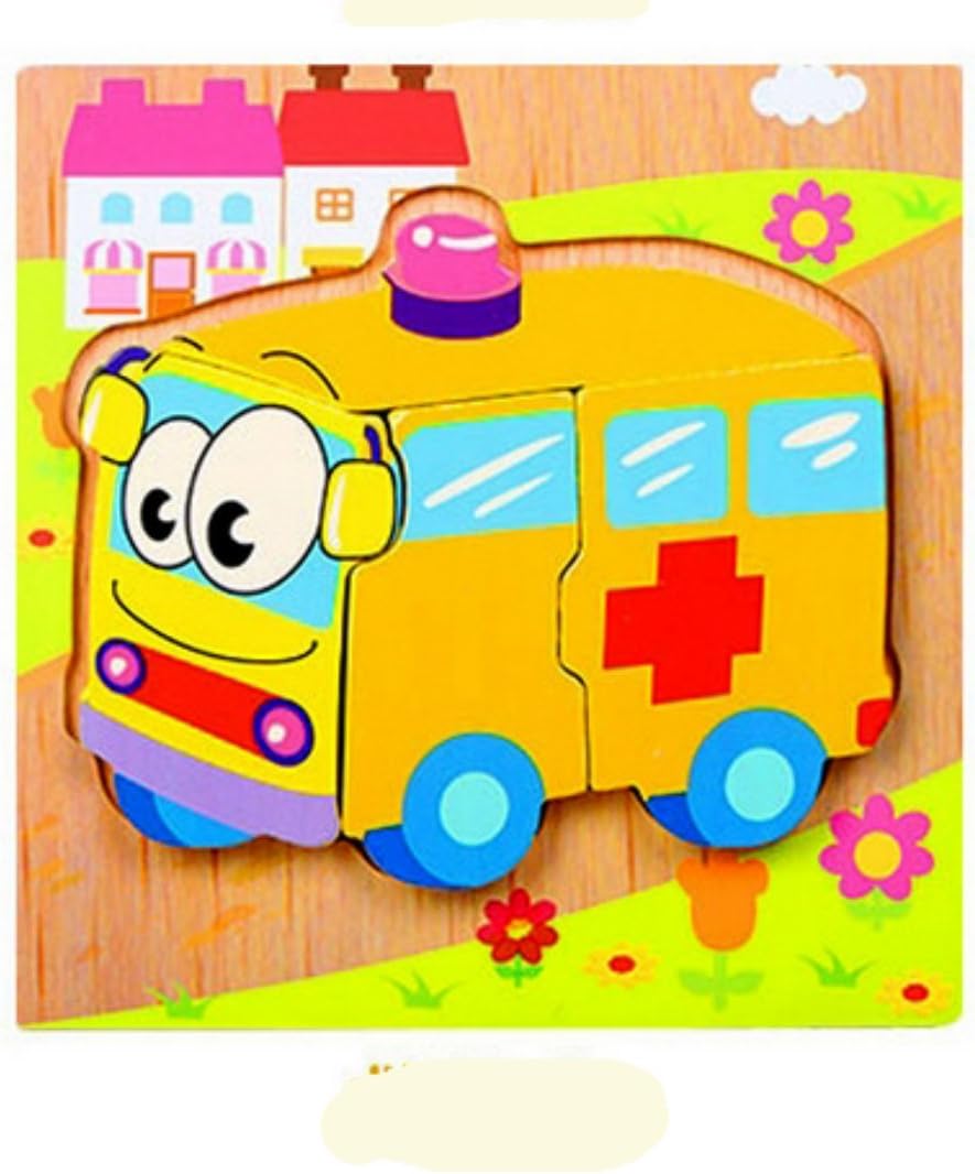 Toys of Wood Chunky Wooden Puzzles / Wooden Puzzles Educational Toys Intelligence Educational toys for 2 3 4 year olds (ambulance)