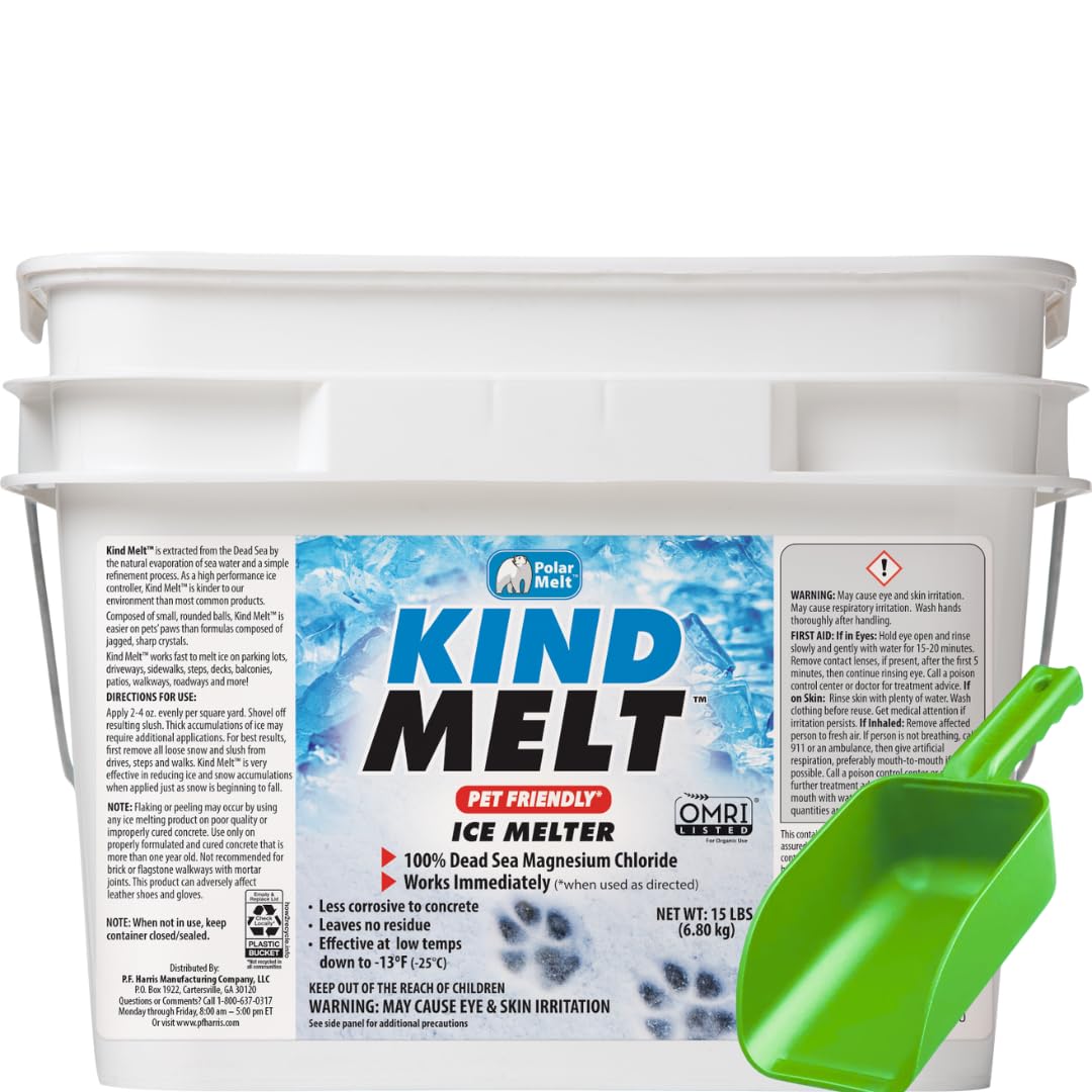 Harris chivalrylist Safe Melt Pet Friendly Ice and Snow Melter, Fast Acting 100% Pure Magnesium Chloride Formula, 15lb with Scoop Included Inside Bucket