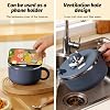 Ramen Bowl with Lid 1200 ml Instant Noodle Bowl Ramen Instant Noodle Bowl Soup Bowls Ramen Bowl with Fork Ramenbowl Heat Insulation Seal for Soup Noodles Dumplings Salads (Grey Blue)