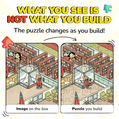 Image of Odd Pieces Jigsaw Puzzles 1000 Pieces with Storytelling Comics, for Women, White Elephant, Mystery Puzzle for Adults & Kids - 19.7'' x 27.6'' Frameable Magic Puzzle Art (Snack Attack)