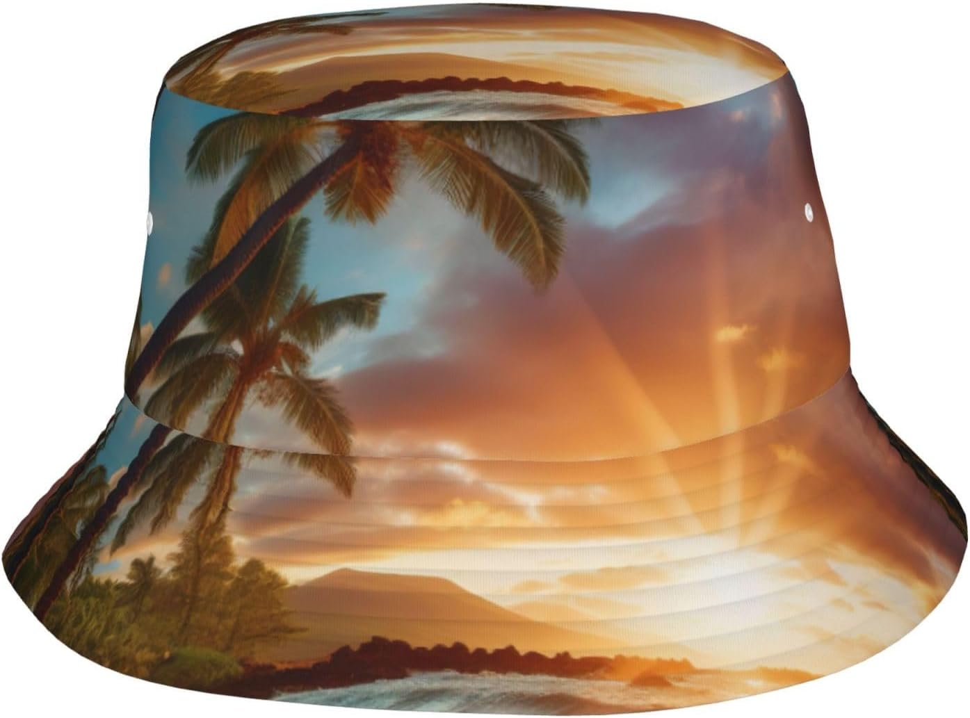Hawaiian Beach with Palm Trees Print Sun Hat Outdoor Fisherman Cap Summer Bucket Hat Beach for Men Women Black