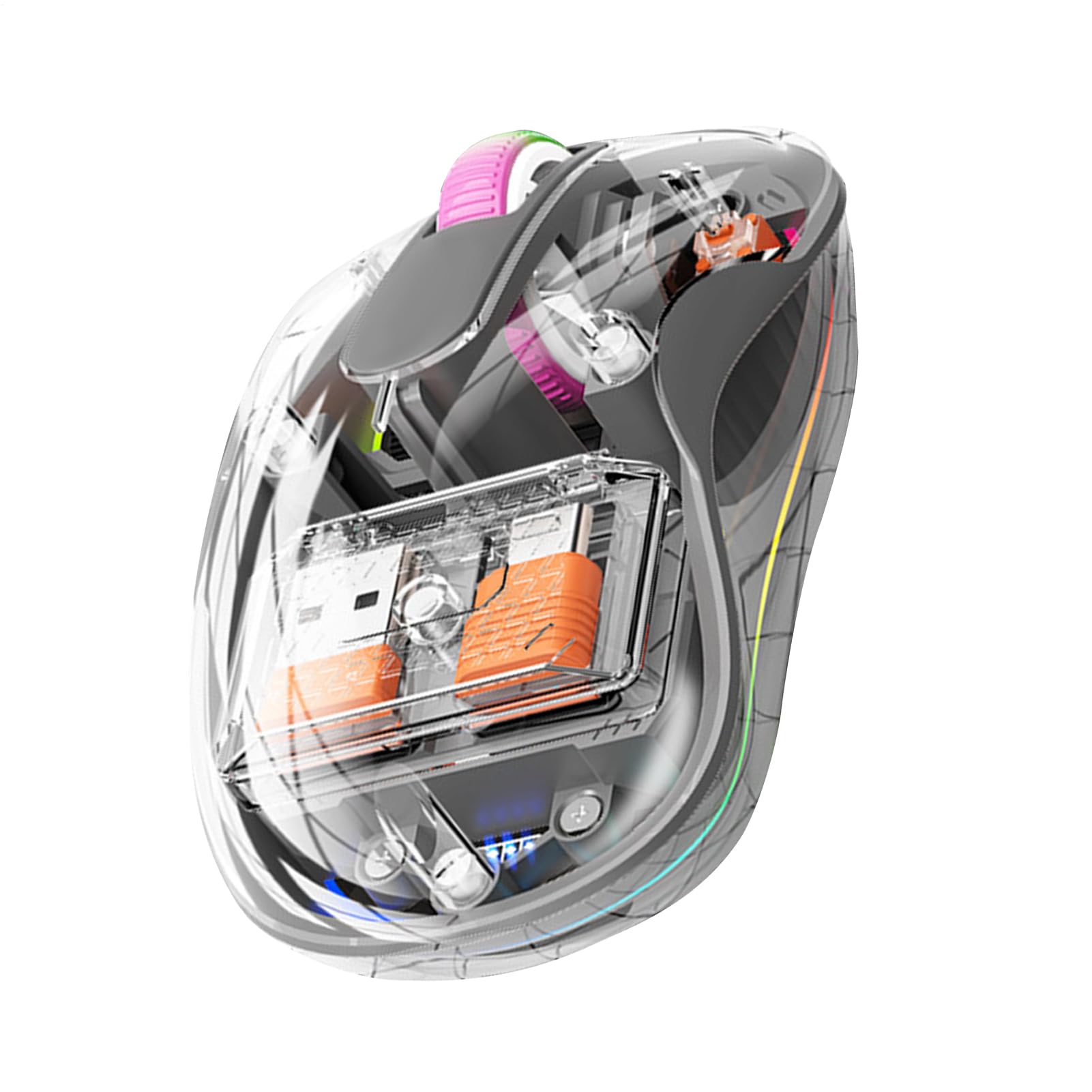 Control de computadora inalámbrico silencioso y transparente con luces RGB