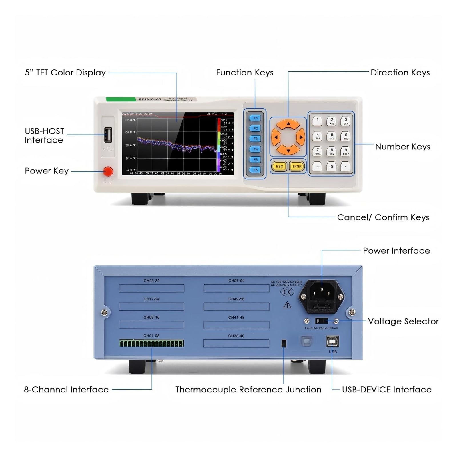 East Tester ET3916 Instrumento de inspección registrador temperatura Uso de laboratorio