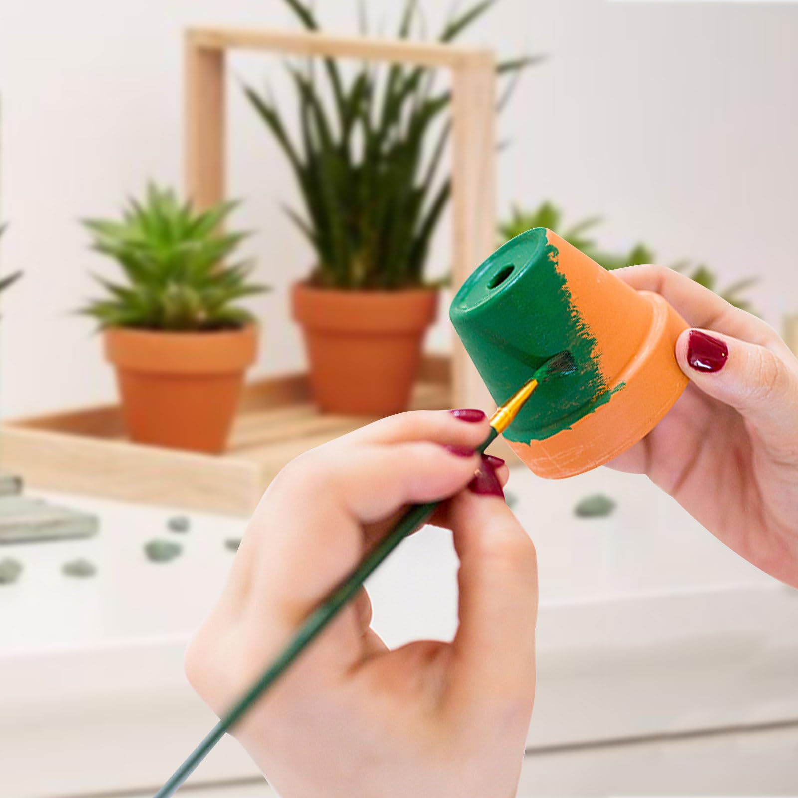 Realure 20 Mini-Tontöpfe Mit Farben & Pinsel | 4,5x4 Cm | Mit Abflussloch | DIY Bastelset