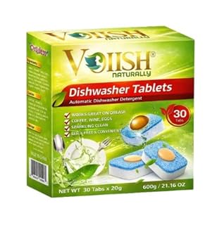 Voiish Naturally Dishwasher Tablets (30 Count), Eco-Friendly Enzyme-Based All-in-One Detergent Pods, 8x Power Action for Grease & Stains, Streak-Free Sparkling Finish (600g/20g Per Pouch)
