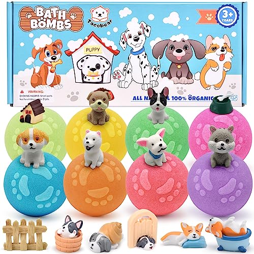 Hunde Badebomben Kinder 8pcs Badebomben Geschenkset Natürliche Badekugeln Kinder mit überraschung im Inneren Badezusatz Geburtstags Geschenk für Kinder Frauen Mädchen Jungen Schaumbad Spa