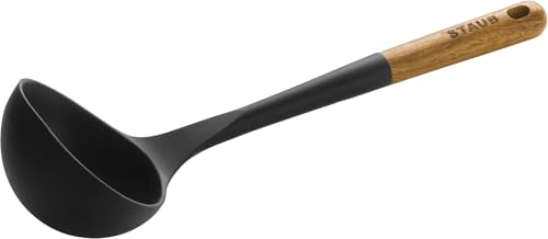 STAUB Suppenkelle, Küchenhelfer, Silikon, Griff aus Akazienholz, 31 cm, schwarz