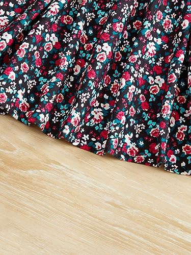 Image of OYOANGLE Girls' 2 Piece Outfits Rib Knit High Neck Long Sleeve Tops And Floral Print Skirts