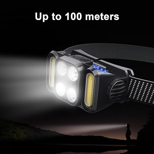 Miniatura 3 de Linterna frontal LED recargable, IPX4 impermeable con luz blanca y roja, sensor de movimiento con 12 modos de iluminación para exteriores, ciclismo,