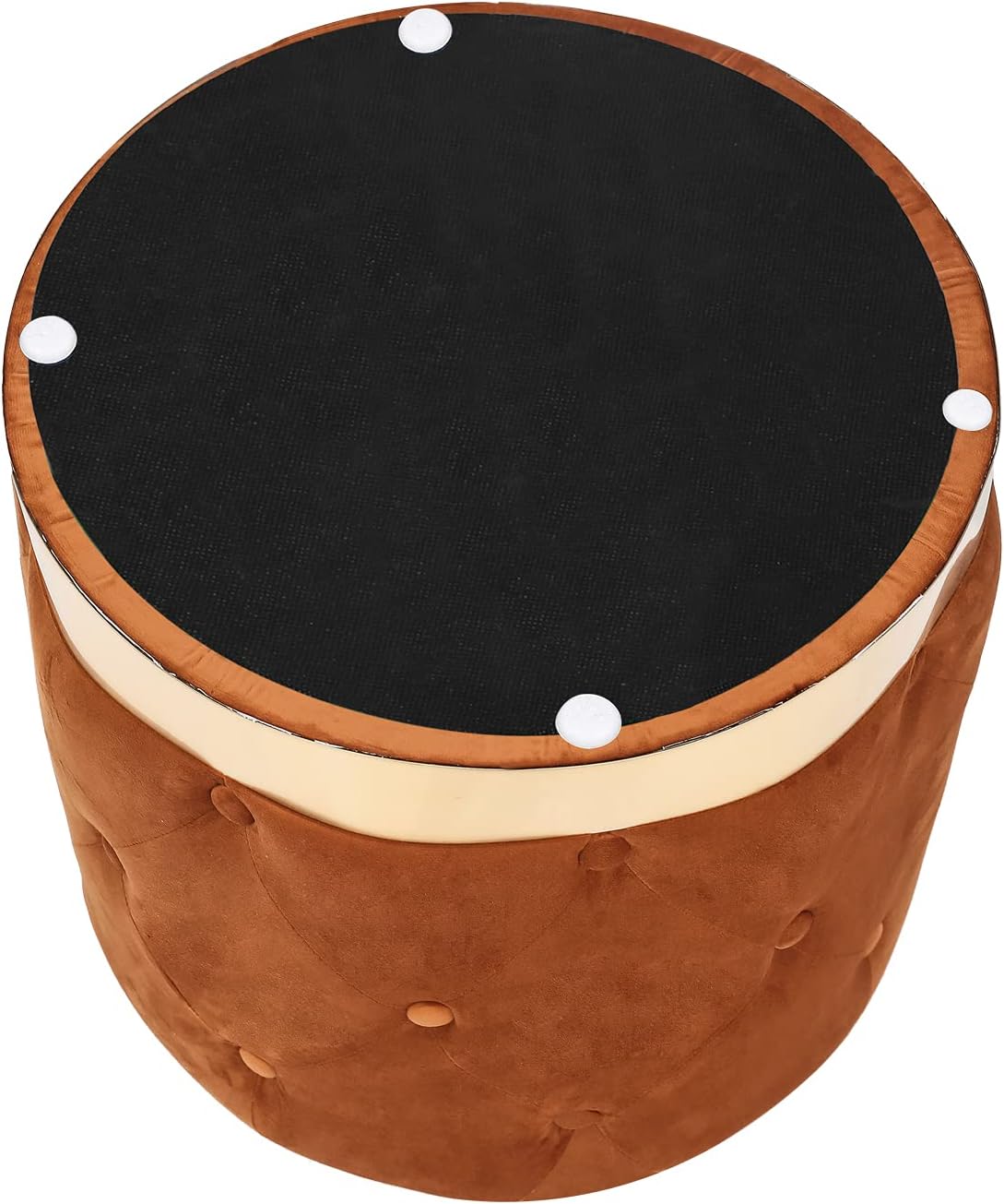 Homebeez Round Velvet Ottoman, Vanity Stool, Button Tufted Footrest Stool with Gold Base, 17.7" Width (Orange)