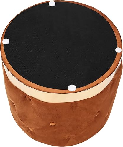 Miniatura 4 de Homebeez Otomana redonda de terciopelo, taburete de tocador, taburete reposapiés con botones con base dorada, 17.7 pulgadas de ancho (naranja)