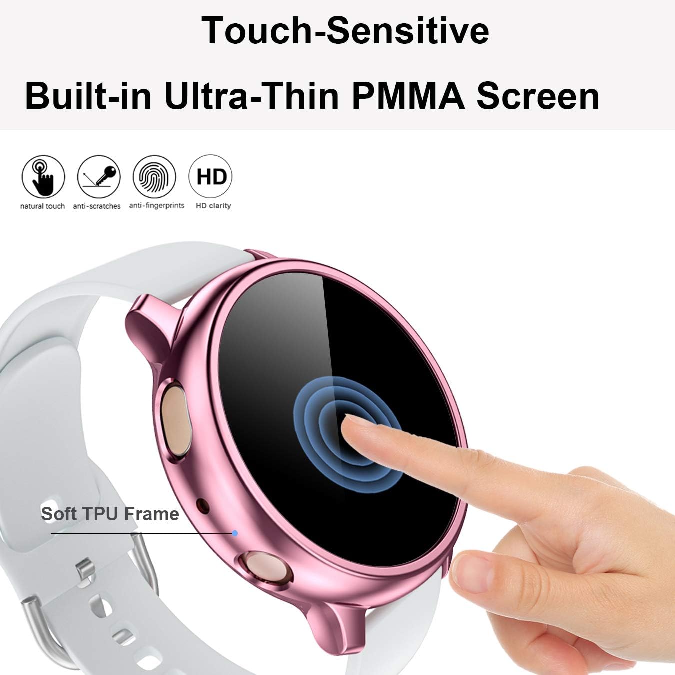 [2 Pack] Lerobo Upgrade HD Hard Screen Protector for Samsung Galaxy Watch Active 2,Shock Absorbing Bumper Case Cover for Galaxy Watch Active 2 40mm (RosePink/Clear)