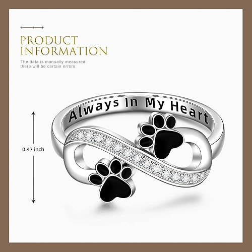 Miniatura 2 de Anillo de plata de ley con estampado de pata de gato y perro para mujer, anillos con estampado de pata de infinito Always In My Heart Memorial
