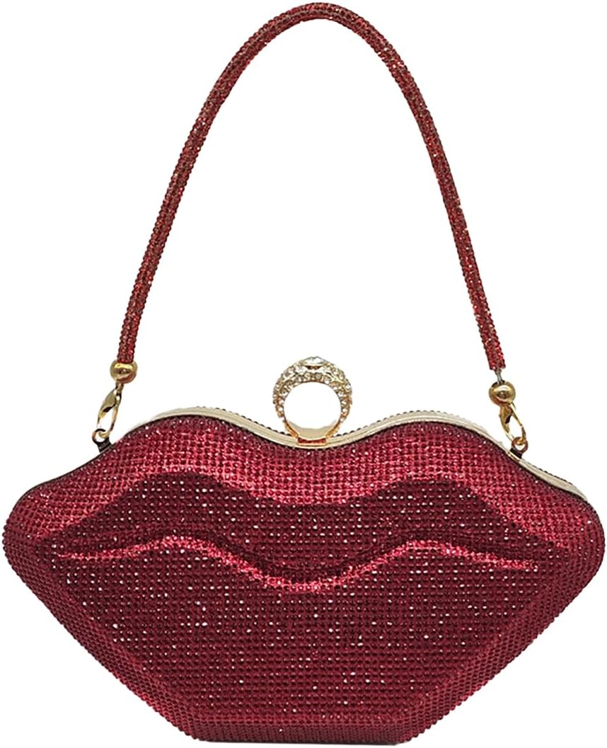 Women Lip Shaped Purse Rhinestone Clutch Bags Sparkling Evening Bag Novely Party Handbag Prom Bag for Wedding Date
