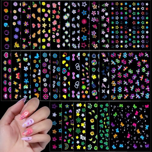 FANDAMEI Nail Stickers for Girls, 30 Sheets Cute Kids Nail Stickers for Nail Art, Self-Adhesive 3D Nail Art Decals, Nail Decals for Kids, Girls, Women, Little Girl Nails for Design