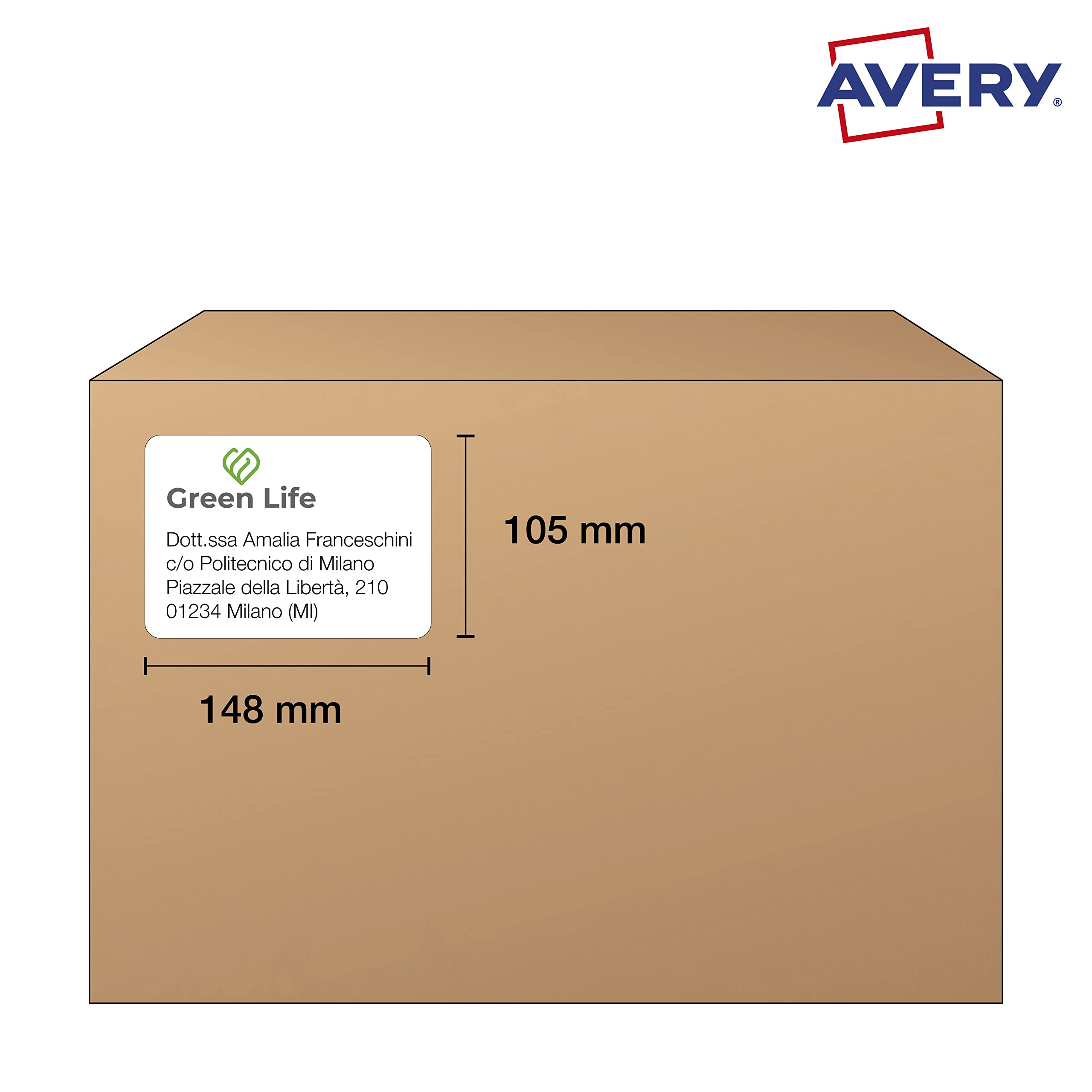Avery Etichette adesive in carta riciclata, 200 fogli A4, formato 105x148mm, 4 etichette per foglio, adesivo permanente, stampanti laser e inkjet