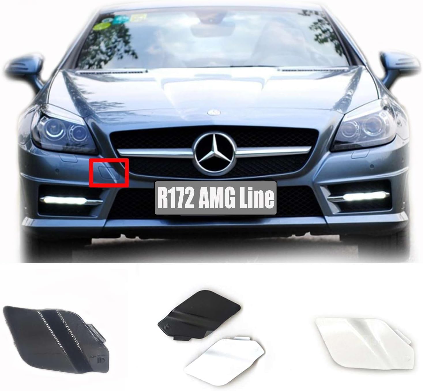Front Tow Cover for 12-15 Mercedes Benz SLK SLC W172 R172 AMG Line Fit 180 200 250 300 350 43 55 2012 2013 2014 2015 Bumper Towing Hook Eye Cap 1728852623