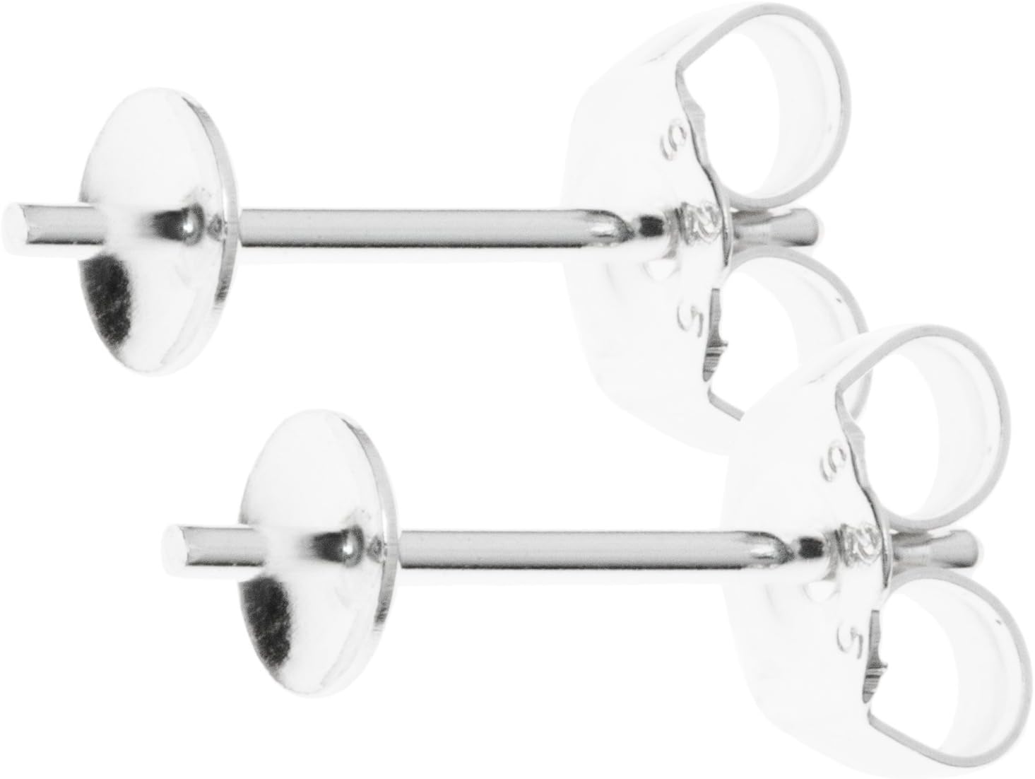 .925 Sterling Silver 3mm 4mm 5mm Stud Earring Post Cup Pin Pearl Setting Findings f/Half Drilled Pearl/Bead/Stone
