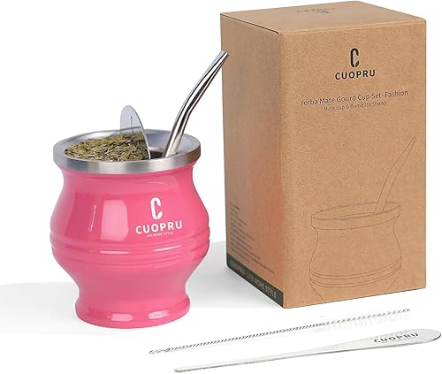 Miniatura 6 de Modern Mate Cup Set  Incluye taza de yerba mate, pajitas bombilla, cepillo de limpieza (rosa rojo)
