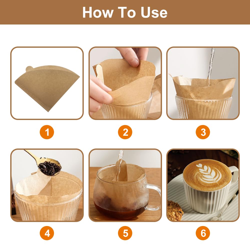 200 Stück Kaffeefilter Größe 2 - V-Form Papierfilter Aus Naturholzschliff Für 2-4 Tassen