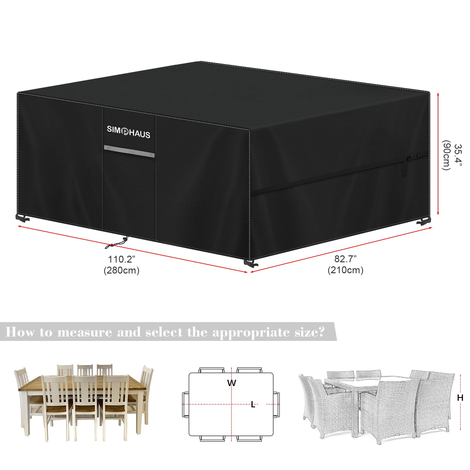 SIMPHAUS Large Outdoor Furniture Covers 280x210x90cm Garden Furniture Covers Waterproof Garden Table Cover with Straps and Air Vent,Garden Sofa Cover Anti-UV 420D Oxford Fabric Patio Set Covers - Image 2