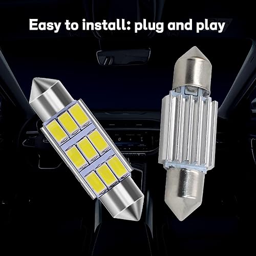 Vista 18 de Bombillas LED de 1.614 in, luces interiores blancas brillantes de 6000 K, sin errores, placa de matrícula 9-SMD 5630 Chipsets Bulb, adecuado