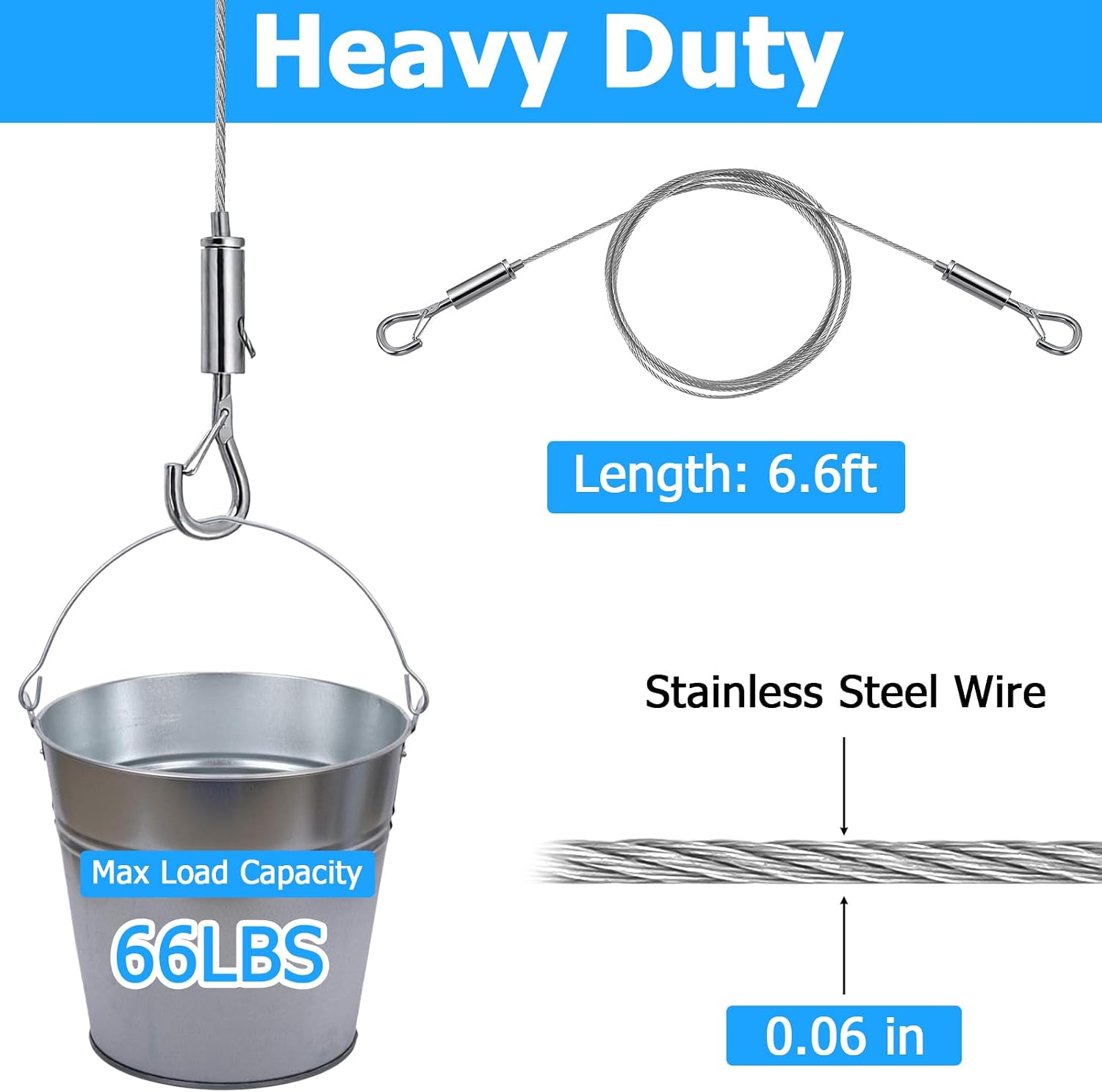 10PCS Adjustable Picture Hanging Wire, Mirror Hanging Kit, 6.6FT Heavy Duty Stainless Steel Rope for Frames, Artwork, Billboards, Lamps, Supports Up to 200lbs