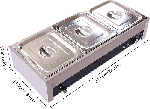 Miniatura 4 de Calentador de alimentos para mesa de vapor comercial de 3 bandejas, calentador de vapor eléctrico profesional de acero inoxidable para catering y
