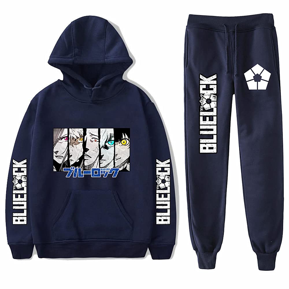 Charous Anime Blue Lock Manga Hoodie und Hose, Unisex, Cartoon-Blau, Sportanzug für Cosplay oder Festival-Geschenk
