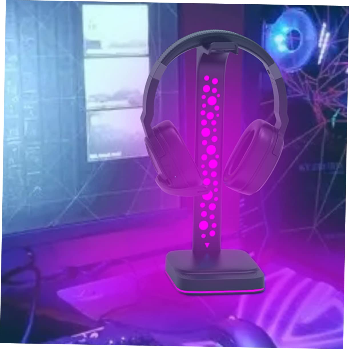 KOMBIUDA Soporte para Auriculares Gaming Función de Transmisión de Datos y Suministro de Energía Luz LED RGB Material Abs Doble USB para Escritorio