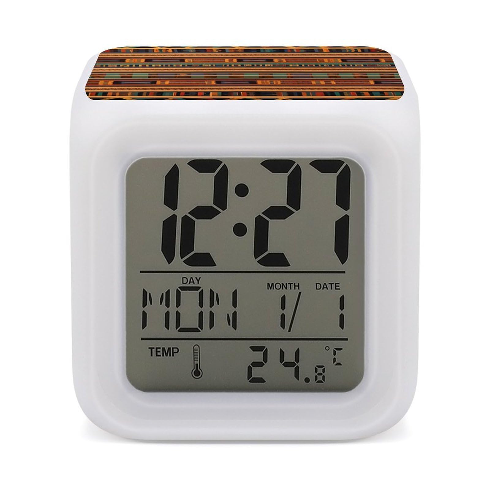 Réveil numérique africain avec réveil couleur LED et horloge tissée de bureau