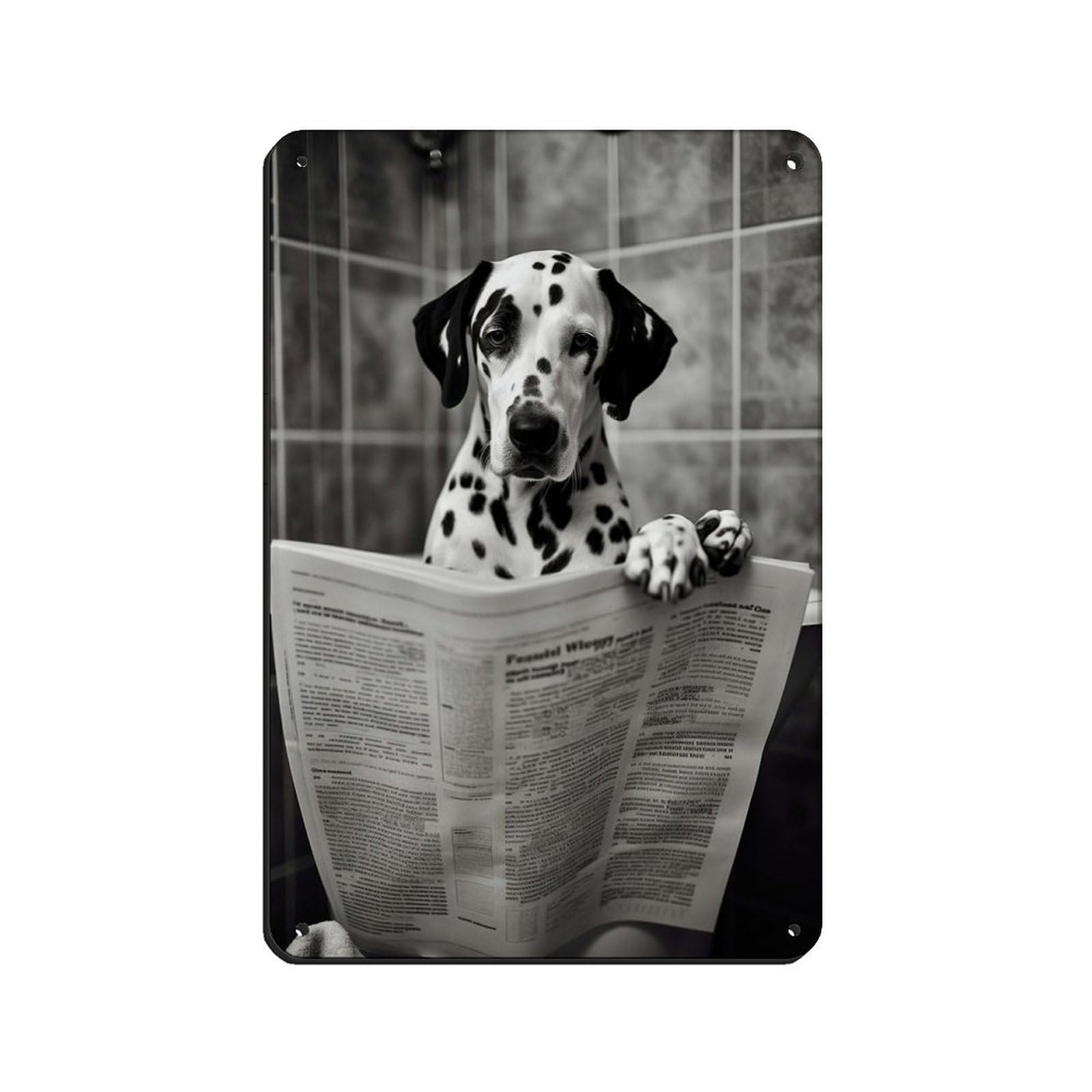 Dalmatian on Toilet Reading The Newspaper Retro Poster Metal Tin Sign Chic Art Retro Iron Painting Bar People Cave Cafe Family Garage Poster Wall Decoration 8x12inch(20x30cm)