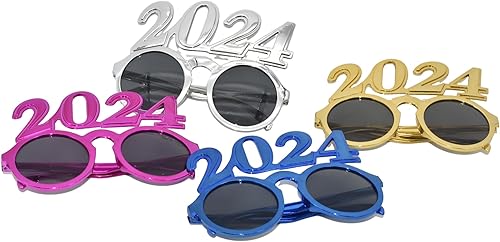 CRAWPROP 4 lentes de plástico 2024 para fiesta de Año Nuevo, suministros de fiesta de graduación 2024, accesorios de fotos para fiestas