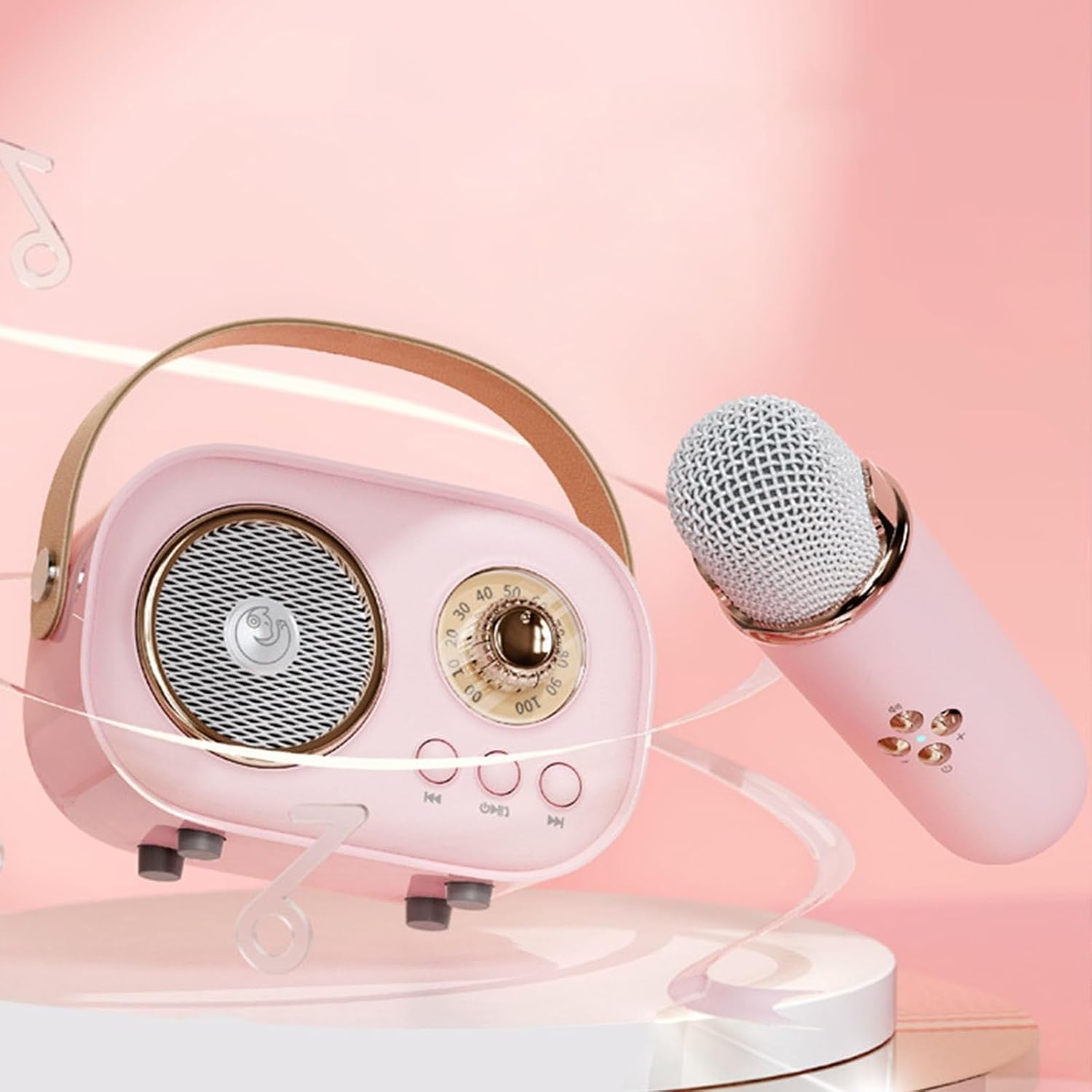 Speakers (Pink), Bluetooth Wireless Mini Karaoke Machine for Kids and Adults with Microphone Set, Portable Bluetooth Speaker