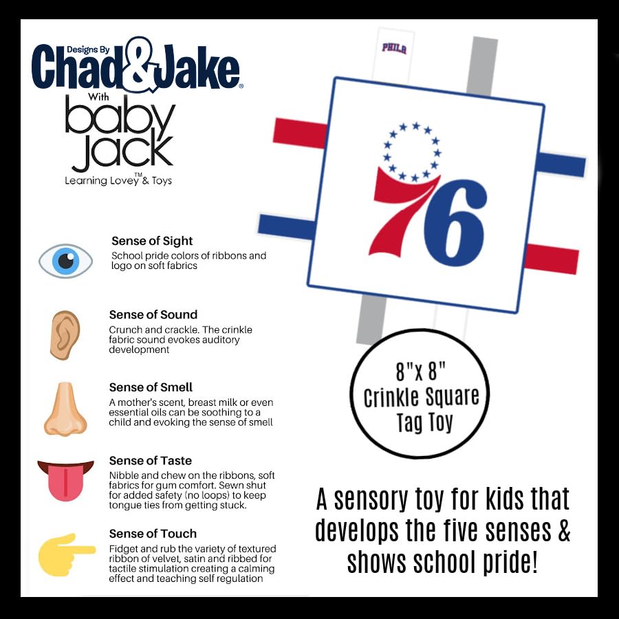 Philadelphia 76ers - Juguete de etiqueta para bebé, baloncesto de la NBA, juguetes sensoriales arrugados para bebés, suave y seguro, juguete ideal para cochecito de bebé, sin BPA 3