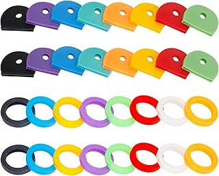 Vibit 32 Pack Key Cap Tags Set in 8 Assorted Colors Plastic Key Identifier Coding Label Covers for Standard Flat House Keys, 2 Styles