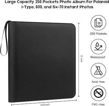 Veicevol 256-Pocket Album for Polaroid i-Type, 600 & SX-70 Photos, Black