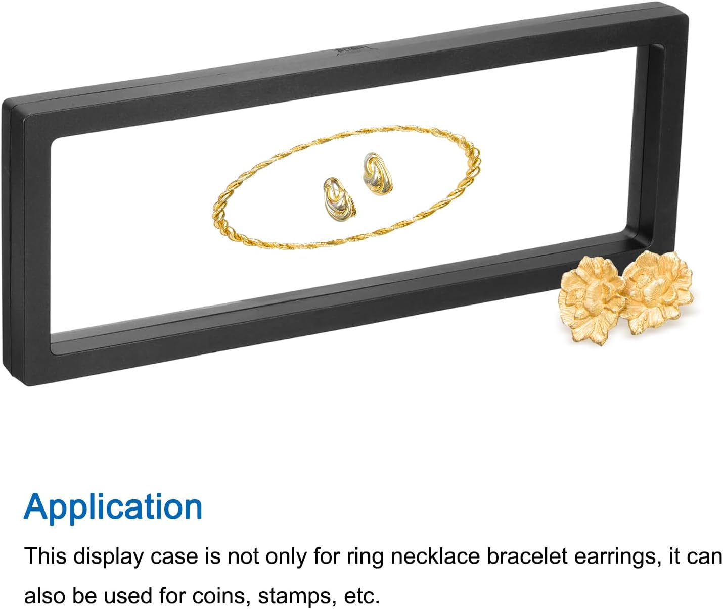 MECCANIXITY Floating Frame Display Holder Stand 3D Jewelry Display Box 11.81 x 4.33 x 0.79 Inch Black for Ring Necklace Bracelet Earring Pack of 4