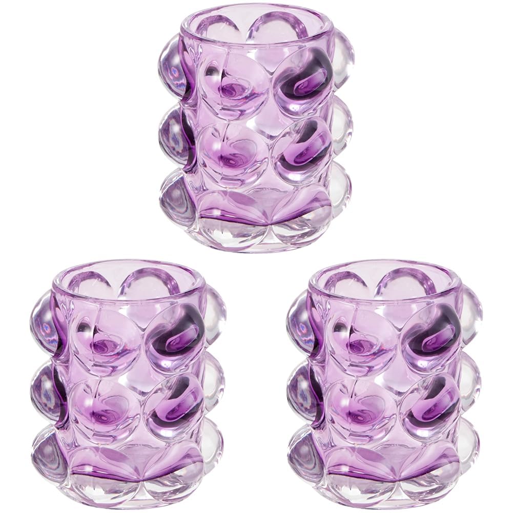Karma, Lucia Hobnail Votive, Tea Lights Candle Holder, Glass Votive Candle Holders for Table Decorations, Baby Shower, Birthday Party, Weddings and Home Decor, Amethyst (Pack of 3)