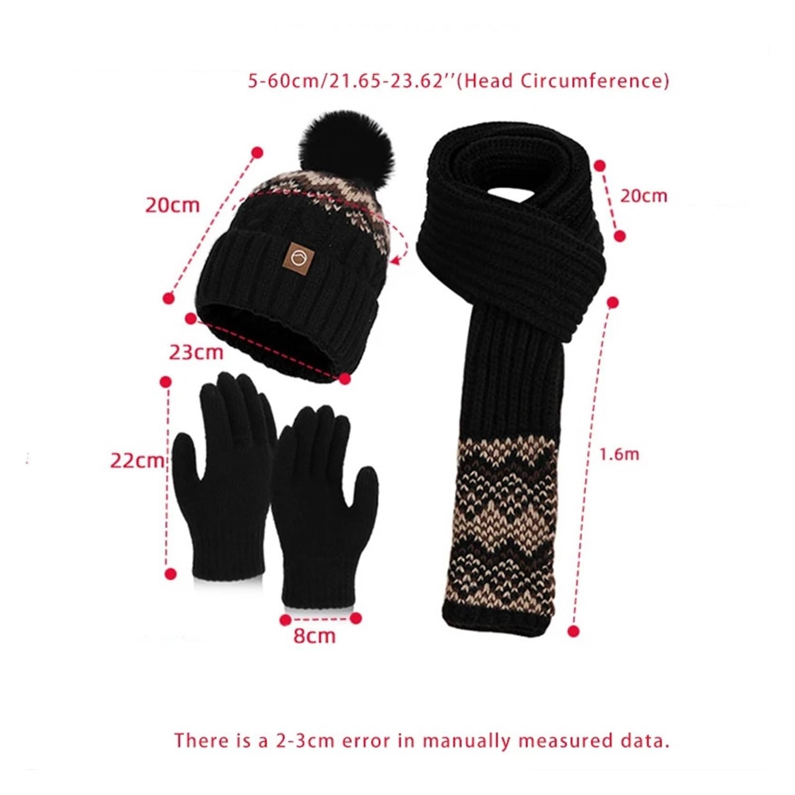 Juego de 2-3 gorros de invierno para mujer, gorro de lana cálida, bufanda, guantes, sombreros al aire libre, resistentes al viento, gorros de esquí