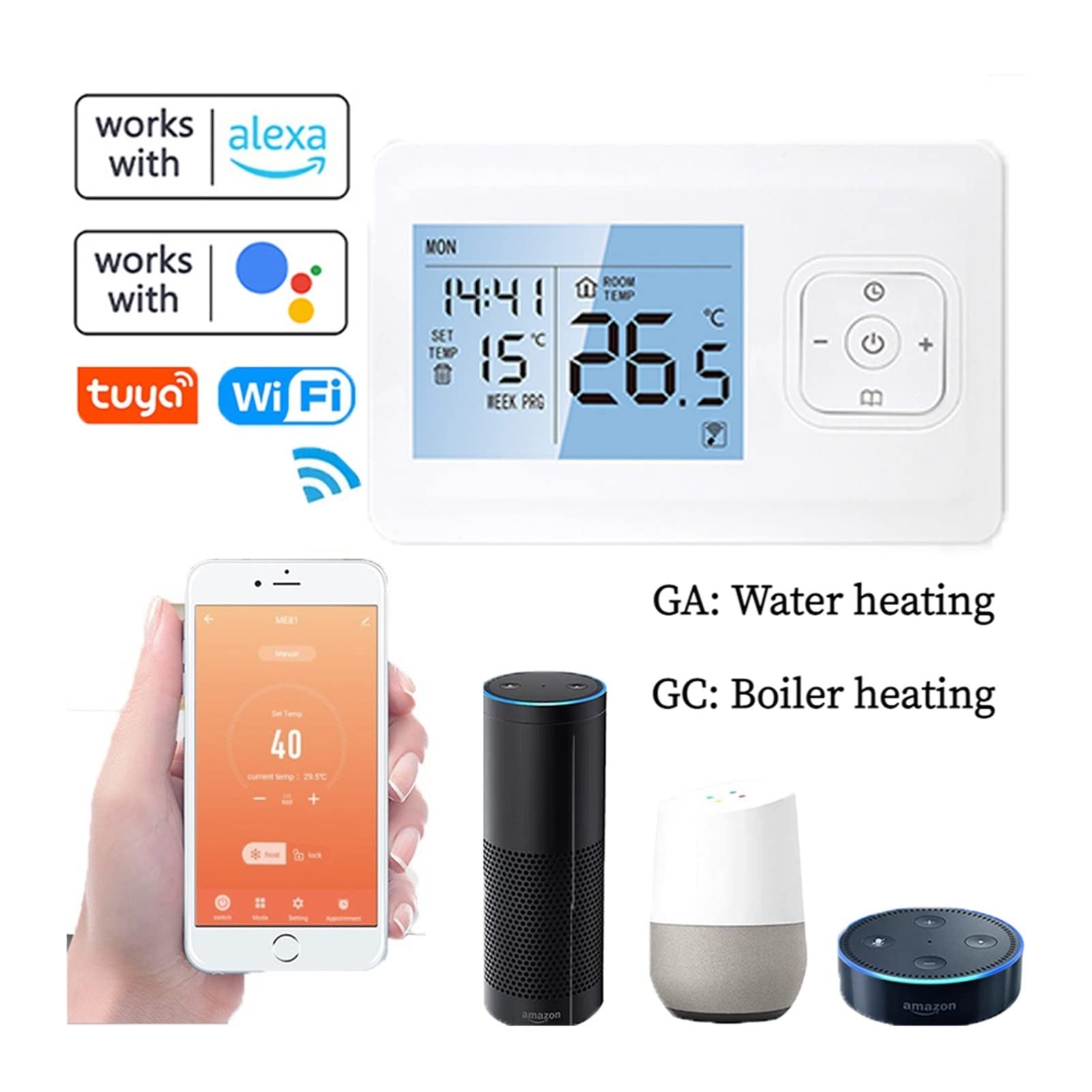 Termometro da interno igrometro digitale WiFi Smart Termostato Controller di temperatura programmabile for la caldaia a gas dell'acqua Attuatore Room Riscaldamento Home Tuya Termostato Con display LCD
